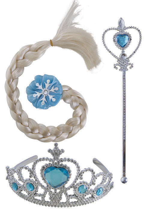 Kit de princesse des glaces, sceptre diadème et tresse