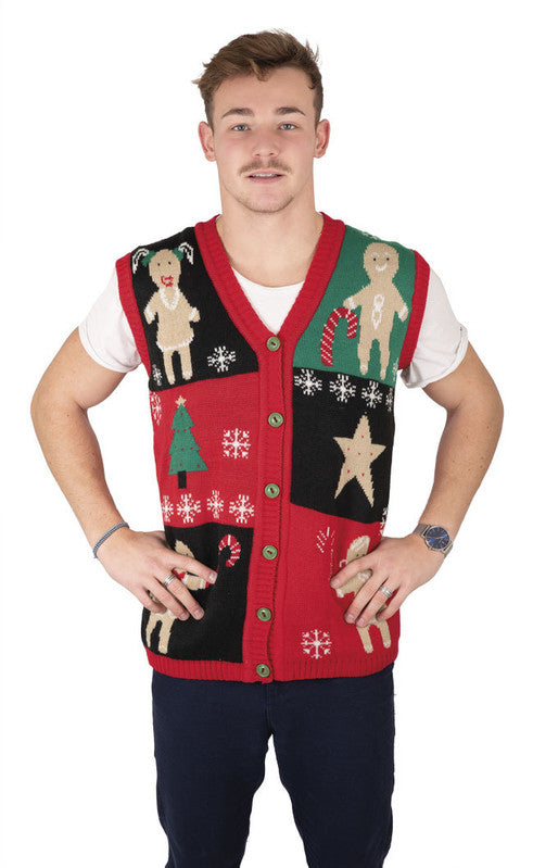 Gilet de Noël sans manches rouge, noir et vert