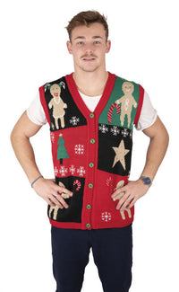 Gilet de Noël sans manches rouge, noir et vert