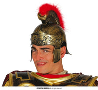 Casque romain noir et or, brosse rouge amovible