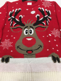 Pull de Noël adulte rouge à tête de cerf — visuel 2