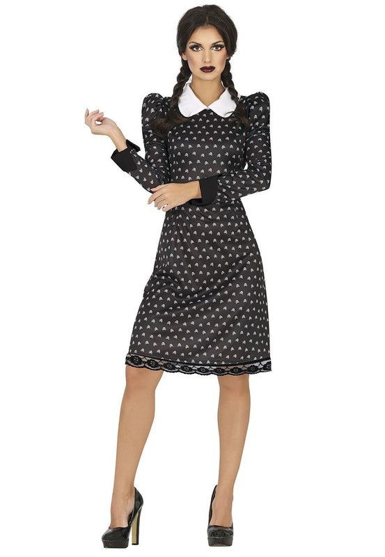 Robe noire gothique à col claudine, style pensionnaire — visuel 1