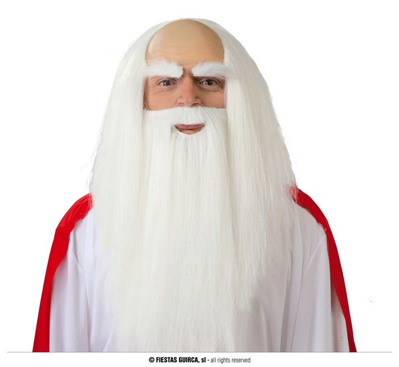 Perruque de druide avec longue barbe blanche