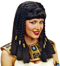 Perruque égyptienne noire à tresses dorées