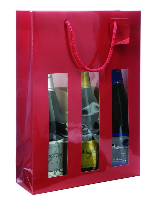 Sac 3 bouteilles à fenêtre, séparateur carton et carte