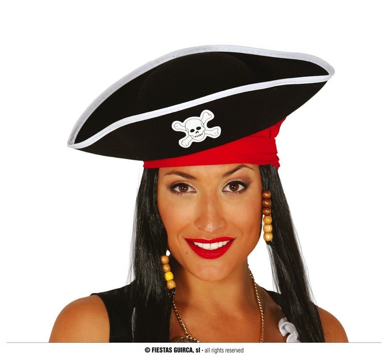 Chapeau de pirate noir à tête de mort, taille unique