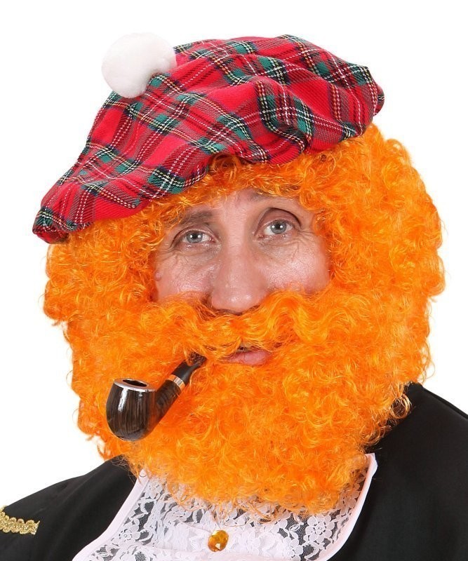 Perruque écossaise rousse frisée avec barbe attachée