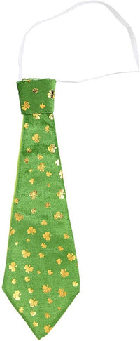 Cravate verte Saint-Patrick à trèfles dorés, 28 cm — visuel 1