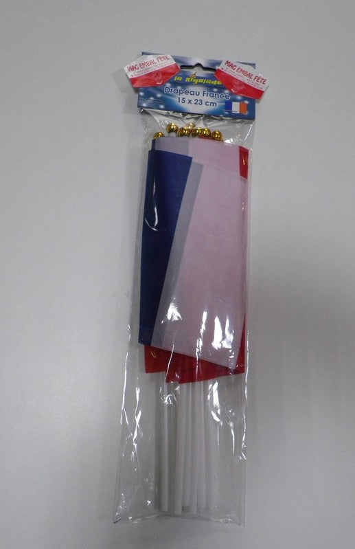 10 drapeaux tricolores 20 x 30 cm en tissu, hampe 40 cm — visuel 1