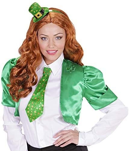 Cravate verte Saint-Patrick à trèfles dorés, 28 cm — visuel 2