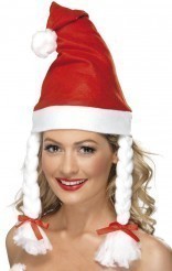 Bonnet de Mère Noël à deux tresses et nœud rouge — visuel 2