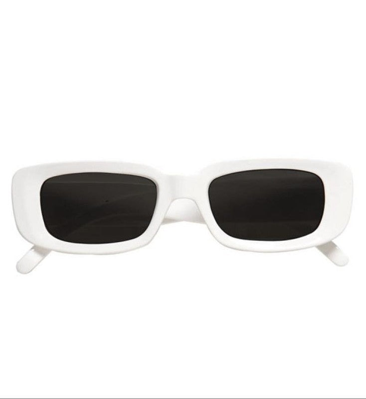 Lunettes blanches à verres noirs, style années 70 — visuel 2