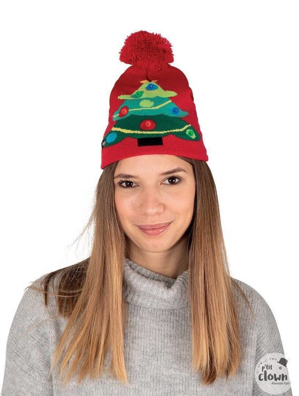 Bonnet de Noël tricoté lumineux à LED avec pompon — visuel 1