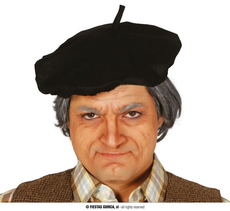 Béret basque noir en tissu, taille unique adulte