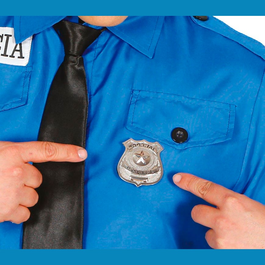 Badge de police en métal argenté, 6 x 5 cm