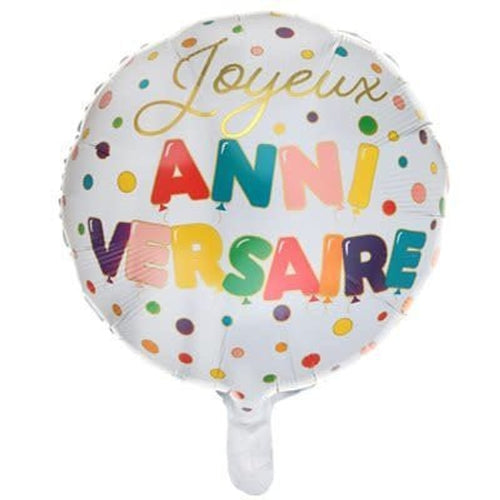 Ballon aluminium Joyeux anniversaire à pois