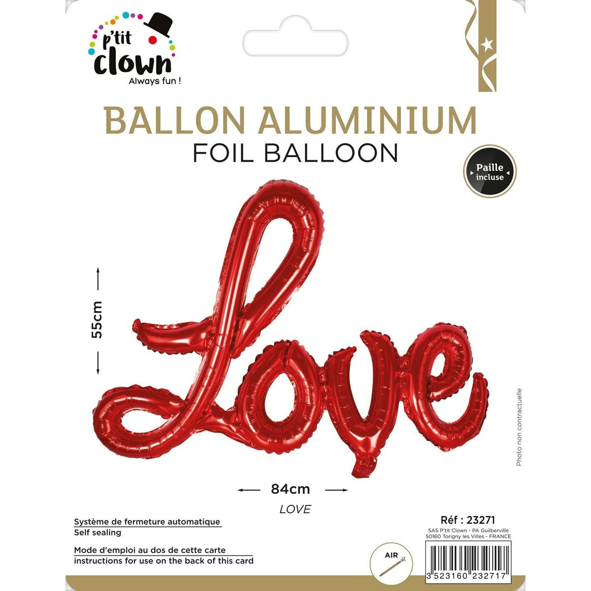 Ballon aluminium Love rouge — vue 2