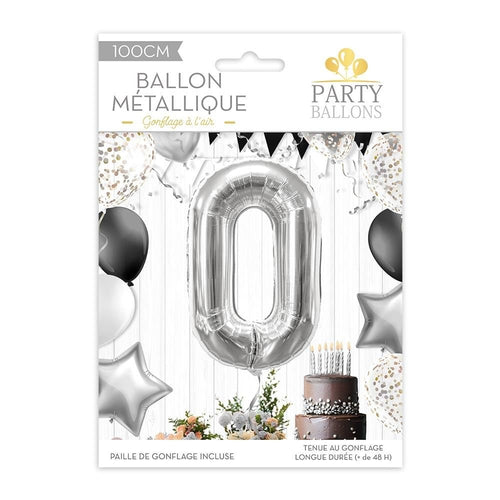 Ballon chiffre argent 100 cm, de 0 à 9
