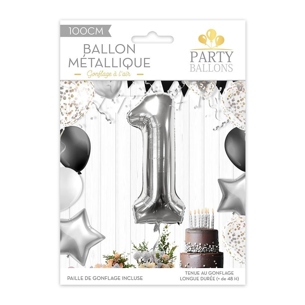 Ballon chiffre argent 100 cm, de 0 à 9 — vue 2