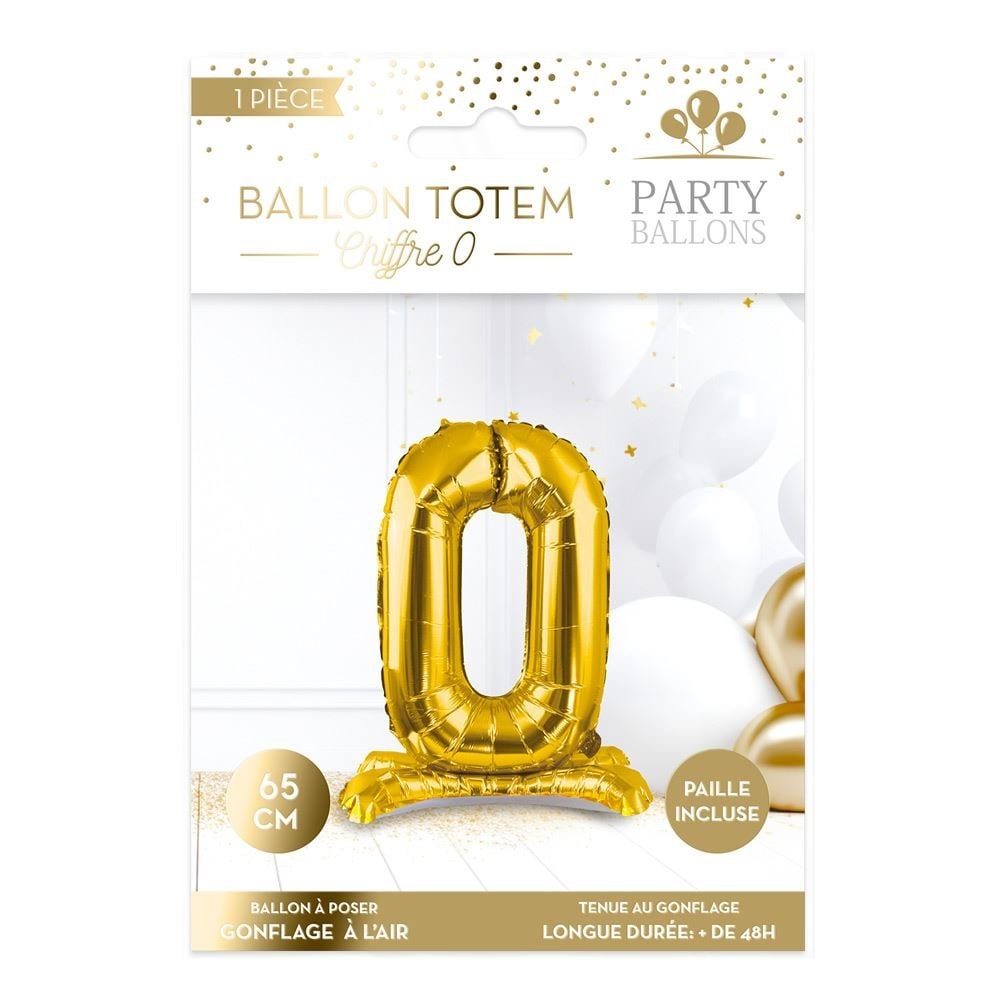 Ballon chiffre doré sur pied 65 cm, de 0 à 9