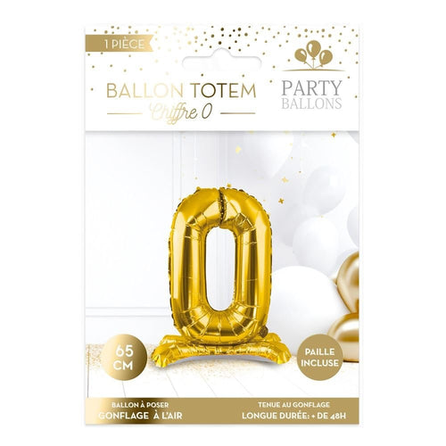 Ballon chiffre doré sur pied 65 cm, de 0 à 9