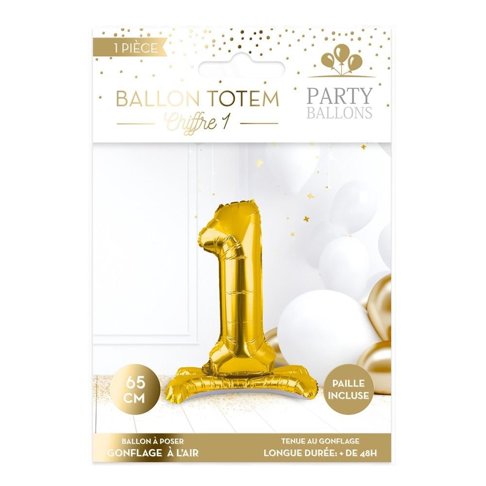 Ballon chiffre doré sur pied 65 cm, de 0 à 9 — vue 2