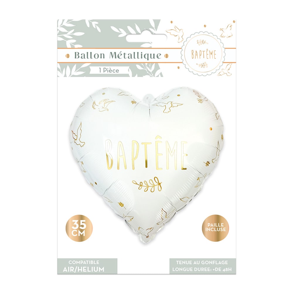 Ballon cœur Baptême, 35 cm