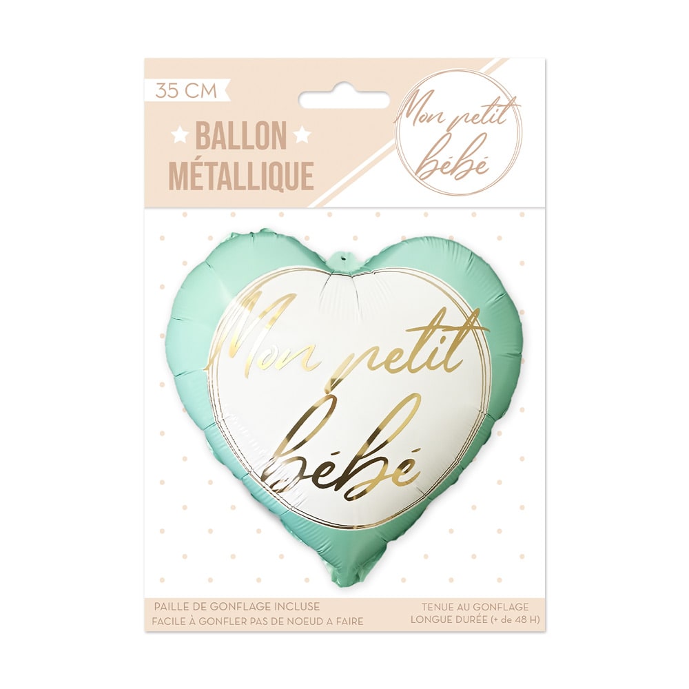 Ballon cœur « Mon petit bébé », 35 cm — Vert d'eau