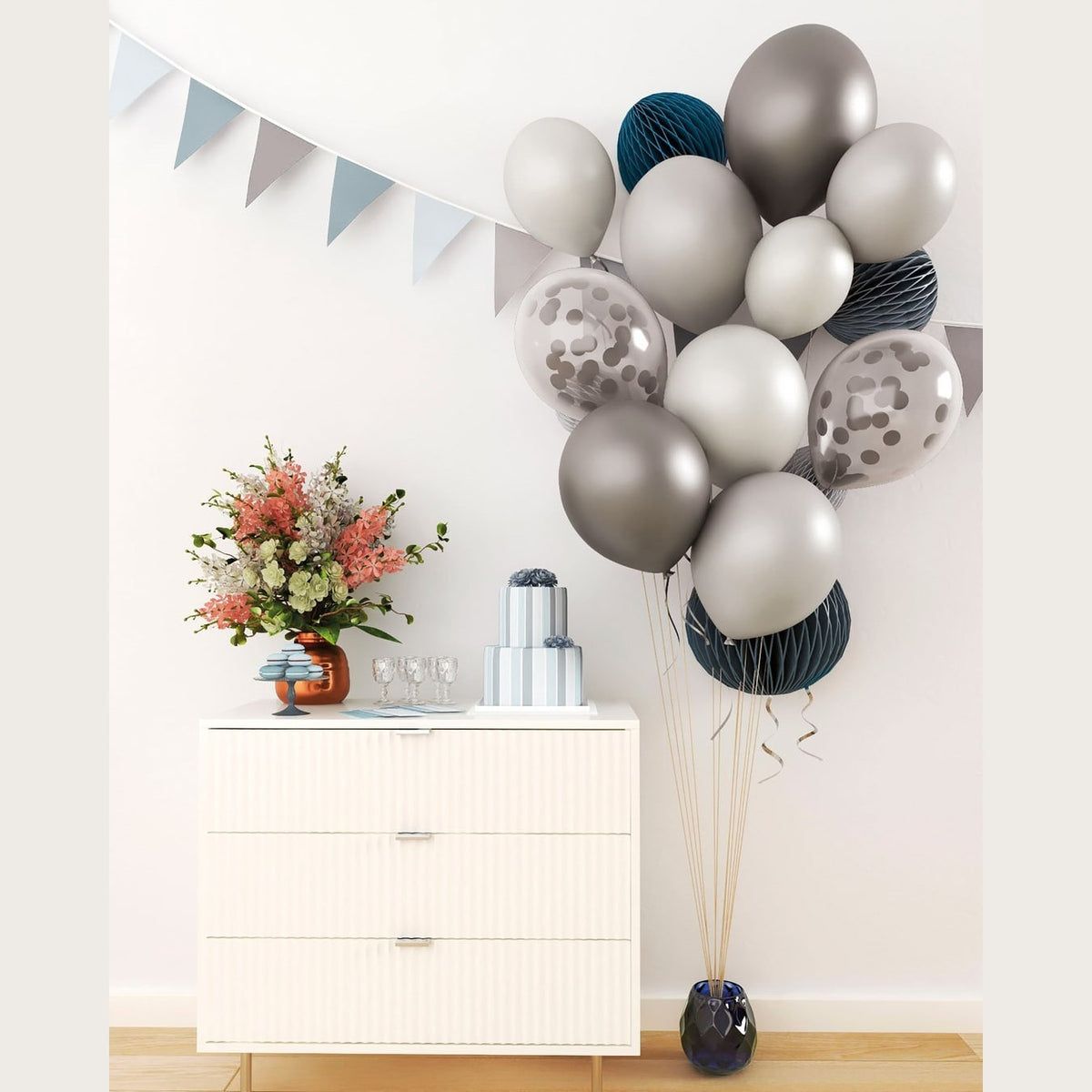 Ballons 30 cm nuances argent ou or, lot de 10
