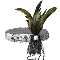 Bandeau charleston à sequins, plumes et perles