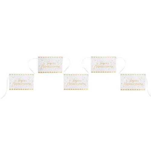 Banderole Joyeux anniversaire, blanc et or ou rose gold, 5 m