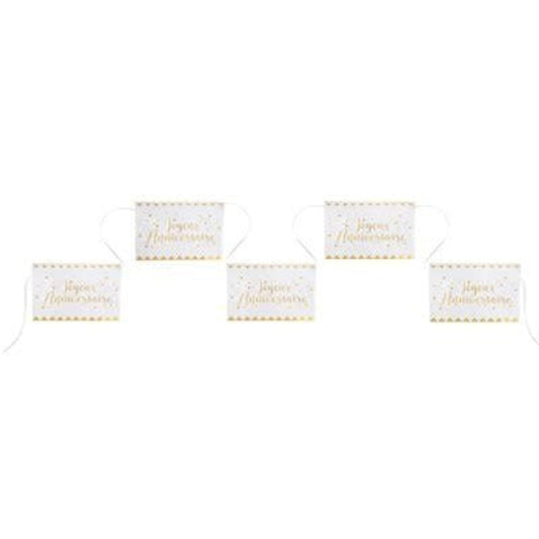 Banderole Joyeux anniversaire, blanc et or ou rose gold, 5 m