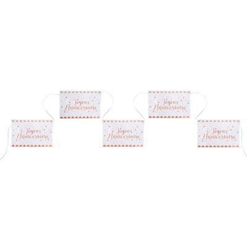 Banderole Joyeux anniversaire, blanc et or ou rose gold, 5 m — vue 2