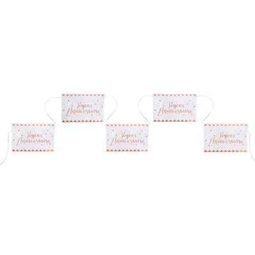 Banderole Joyeux anniversaire, blanc et or ou rose gold, 5 m — vue 2