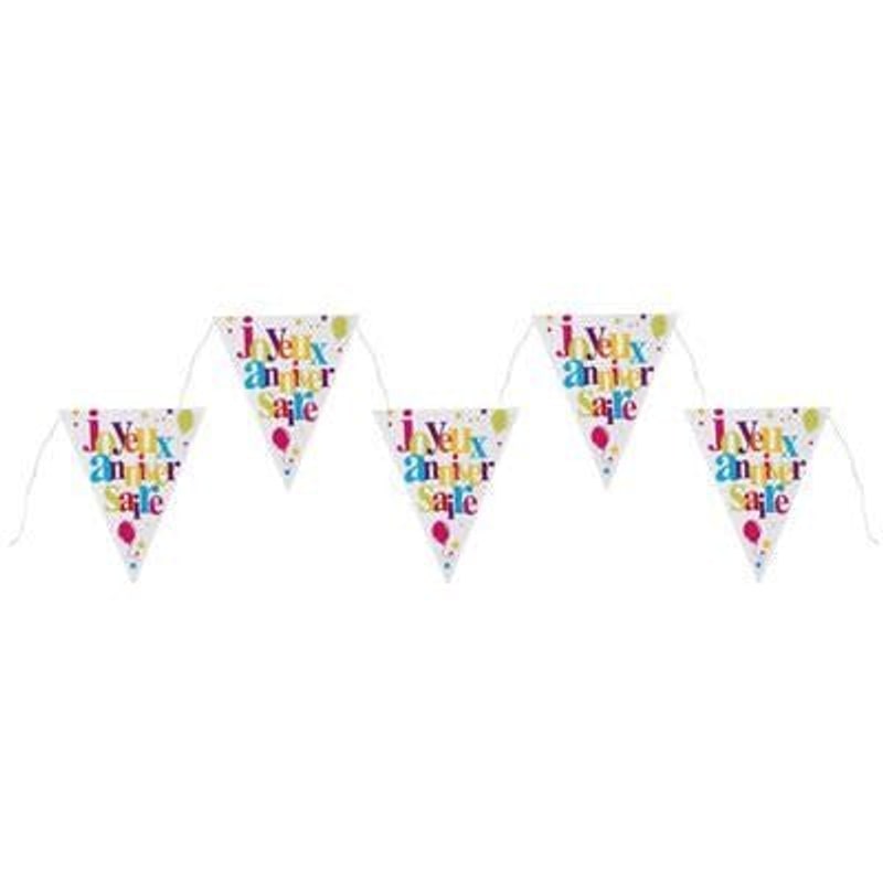 Banderole Joyeux anniversaire à fanions multicolores, 3 m