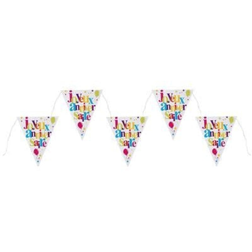 Banderole Joyeux anniversaire à fanions multicolores, 3 m