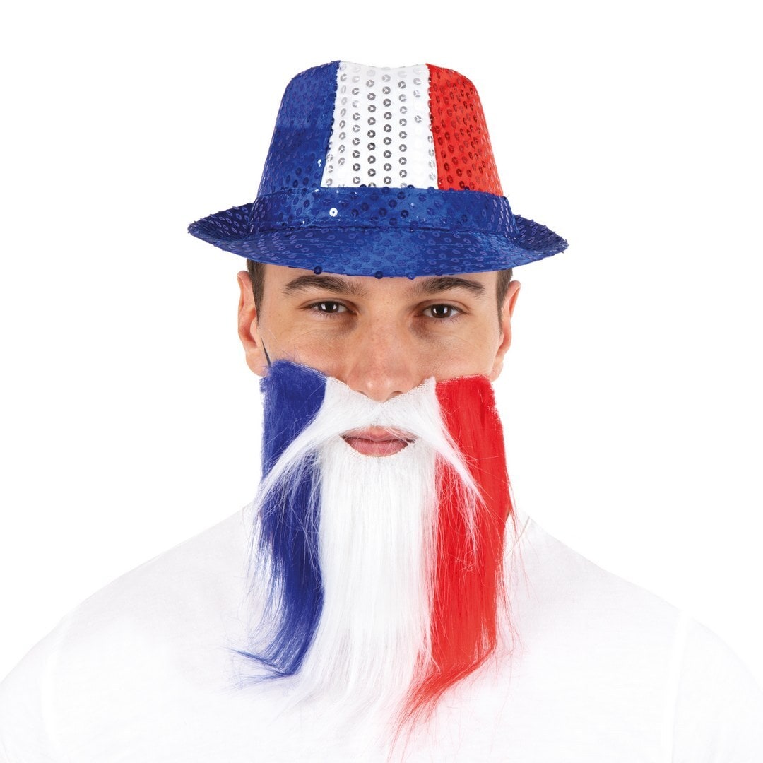 Barbe et moustache bleu blanc rouge