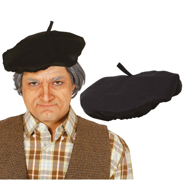 Béret basque noir en tissu, taille unique adulte