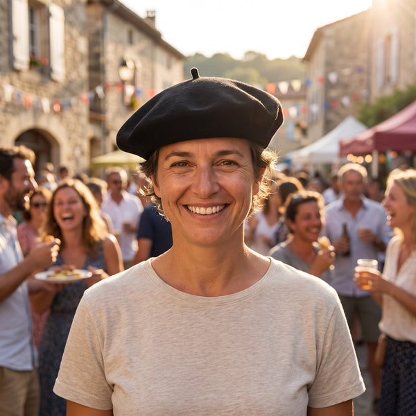 Béret basque noir en tissu, taille unique adulte