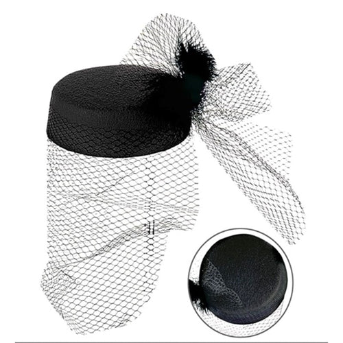 Bibi noir à voilette et plume