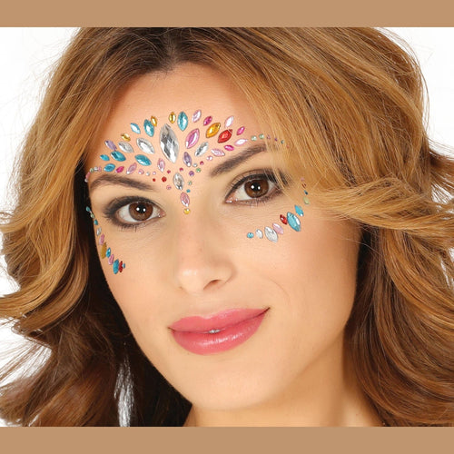 Bijoux adhésifs visage multicolores, 10 x 13 cm