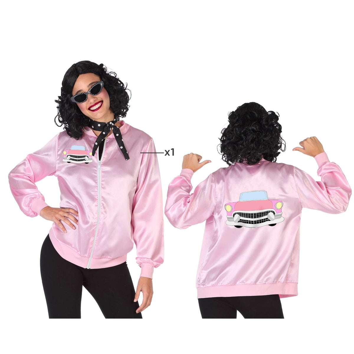 Blouson rose satiné années 50, femme — vue 2