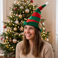 Bonnet de lutin en feutrine rouge et vert, 50 cm