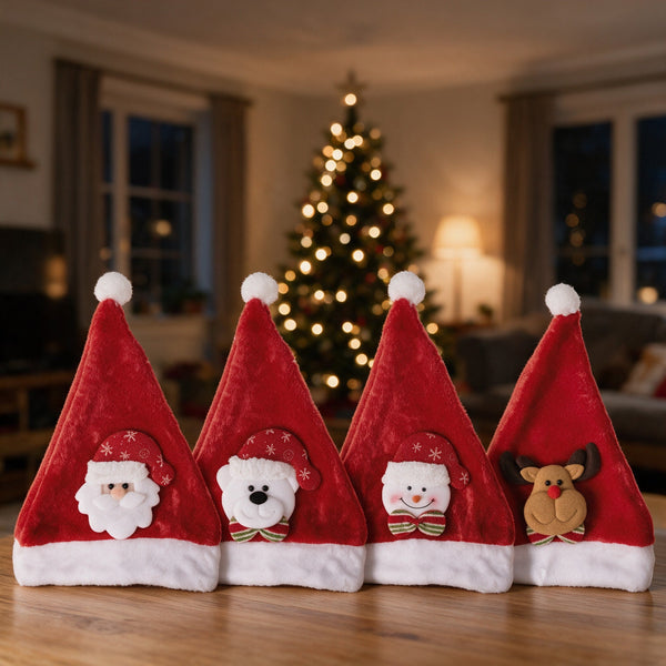 Bonnet de Noël enfant en peluche avec figurine