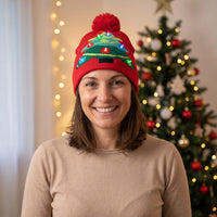 Bonnet de Noël tricoté lumineux à LED avec pompon