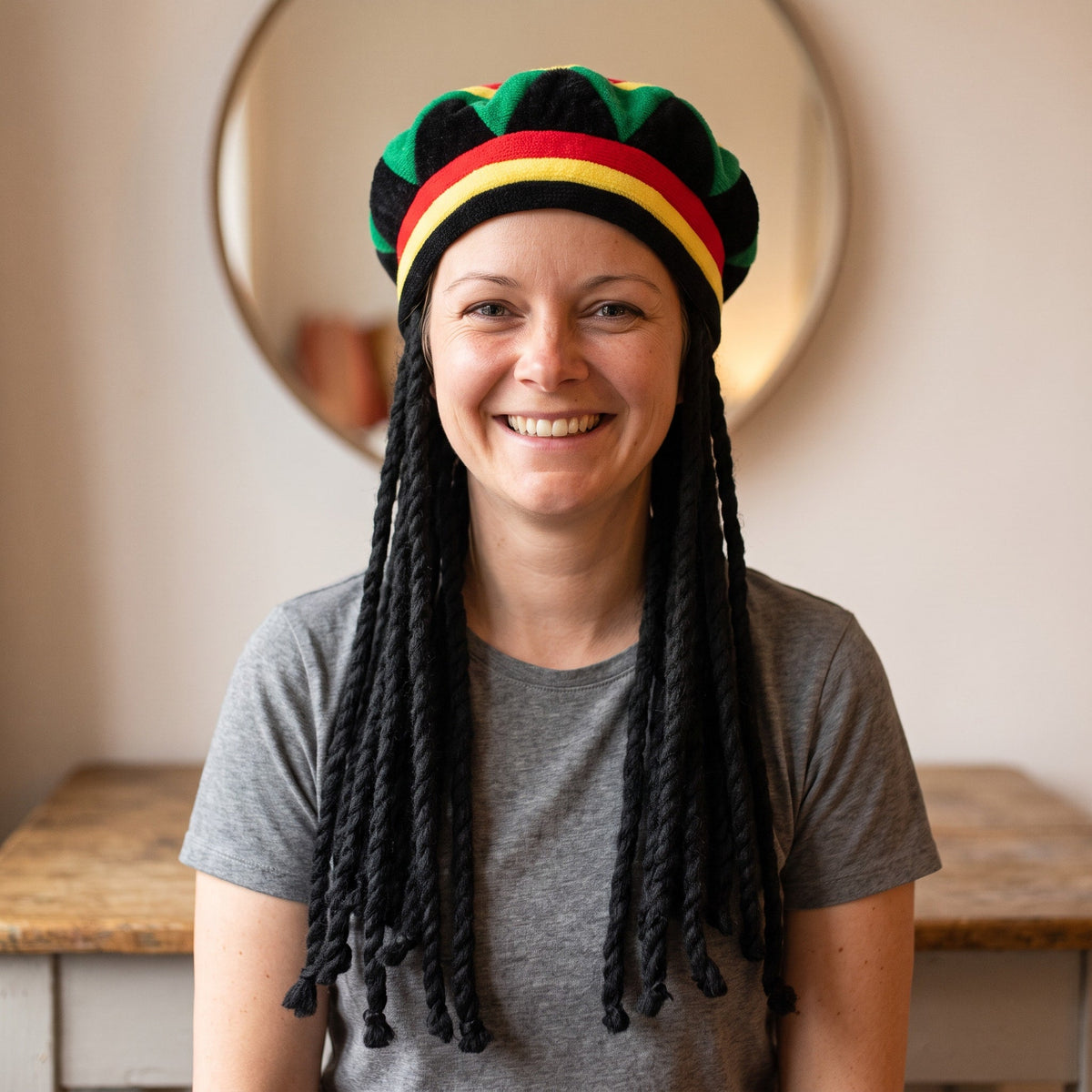 Bonnet rasta avec dreadlocks intégrées, taille unique