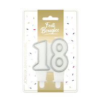 Bougie d'anniversaire chiffre blanc et or, 18 à 70 ans