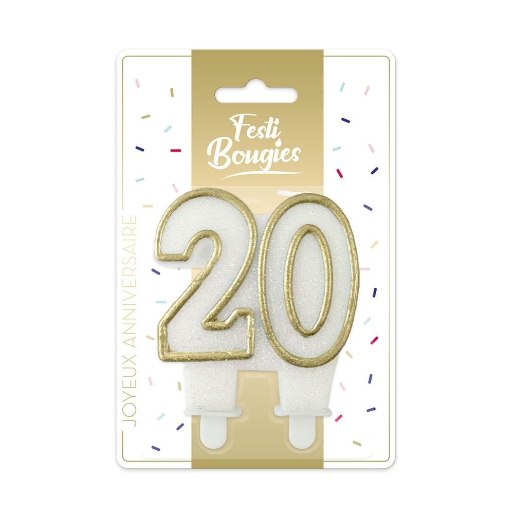 Bougie d'anniversaire chiffre blanc et or, 18 à 70 ans — vue 2