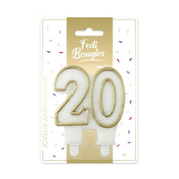 Bougie d'anniversaire chiffre blanc et or, 18 à 70 ans — vue 2