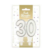 Bougie d'anniversaire chiffre blanc et or, 18 à 70 ans — vue 3